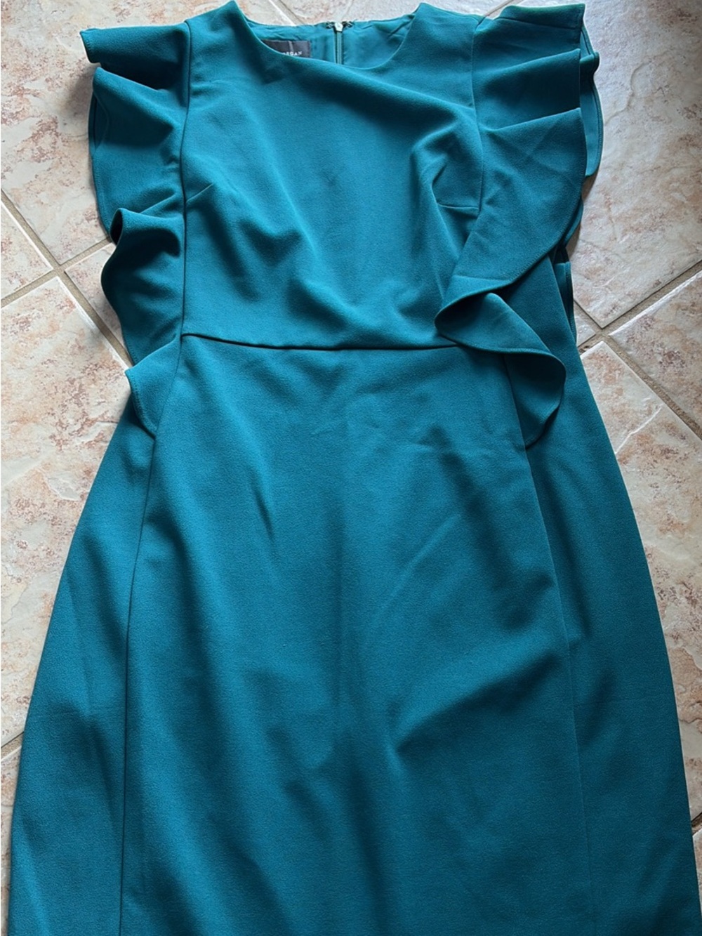 Donna Morgan Teal Ruffle Sleeve Midi Dress